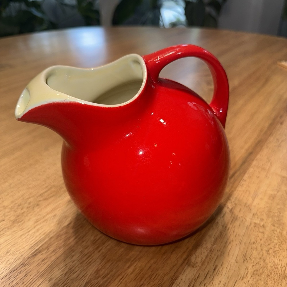 Hall Kitchenware MCM  Tomato Red Pitcher Ice Guard Tilt Ball  Made USA Vintage